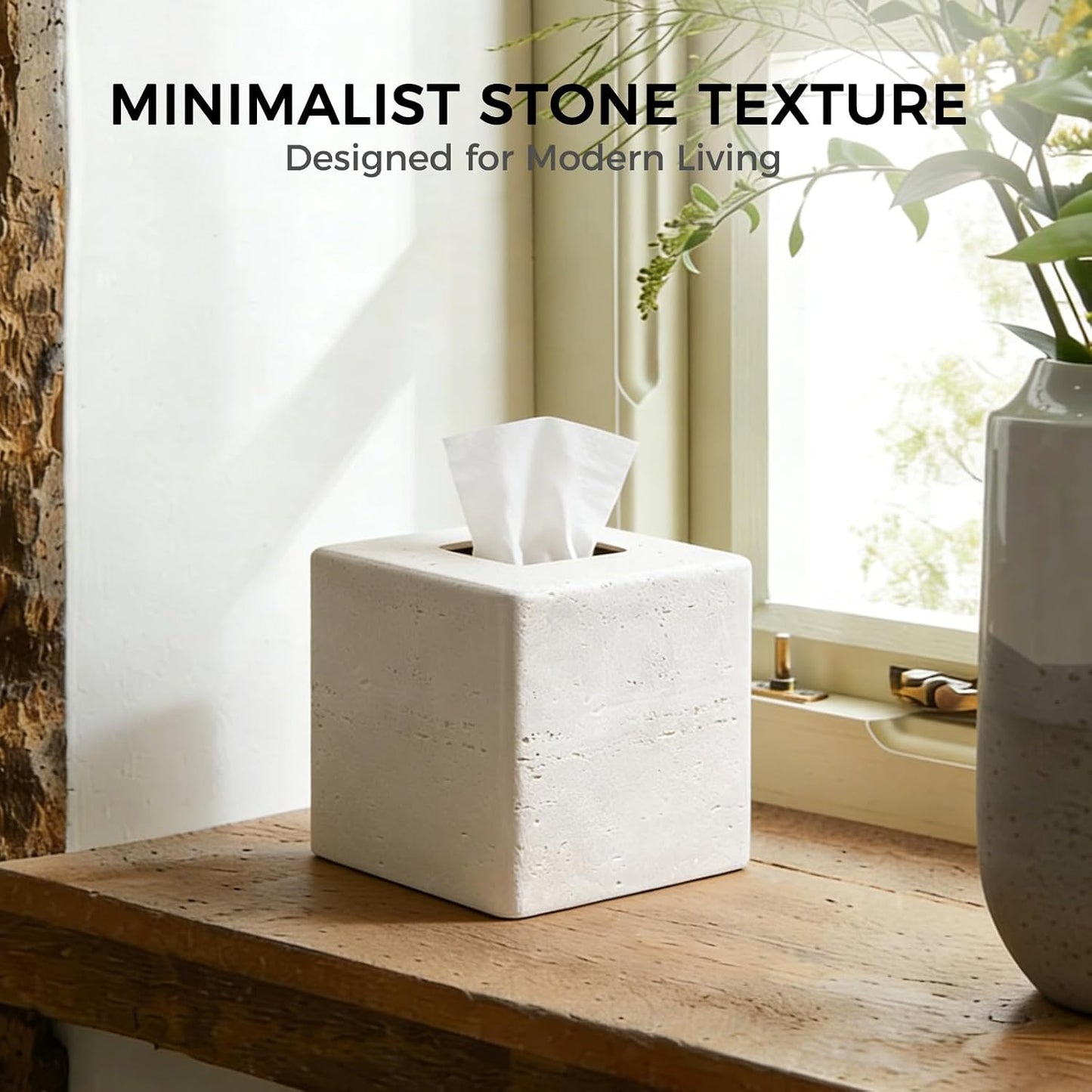 Resin Tissue Holder / Stone / White