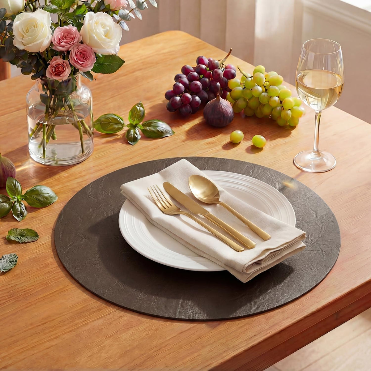 Artoid Mode Coffee Faux Leather Placemats Set of 6, 15 Inch Waterproof Wipeable Heat Resistant Vinyl Place Mats