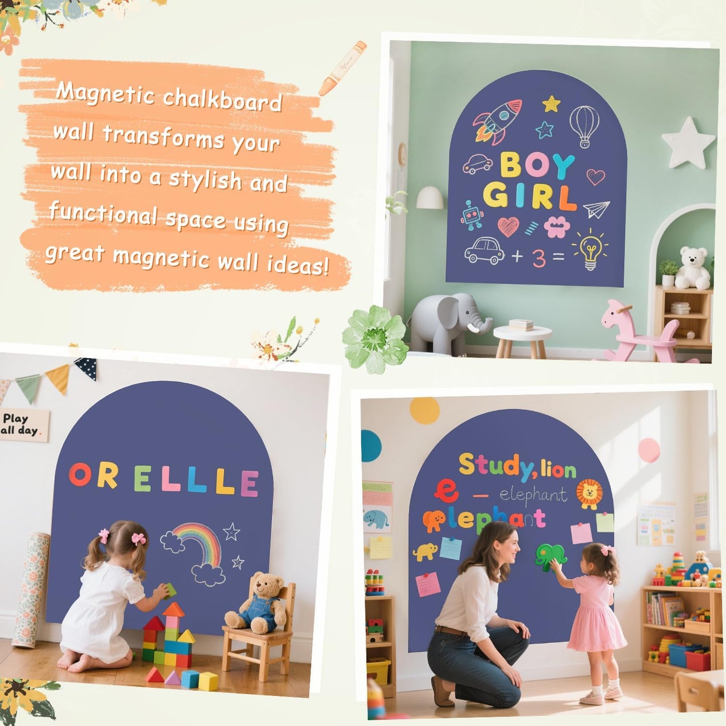Arch Magnetic Wall Decal for Kids Magnetic Chalk Board Sticker Magnet / 40 x 32 / Dusty Blue