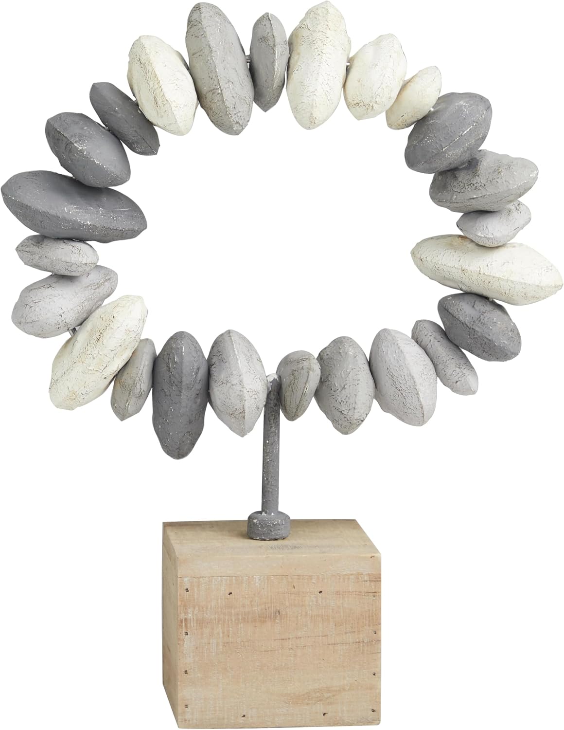 Metal Abstract Decorative Sculpture Circular Stone Home Decor Statue / 11 x 4 x 14 / Gray