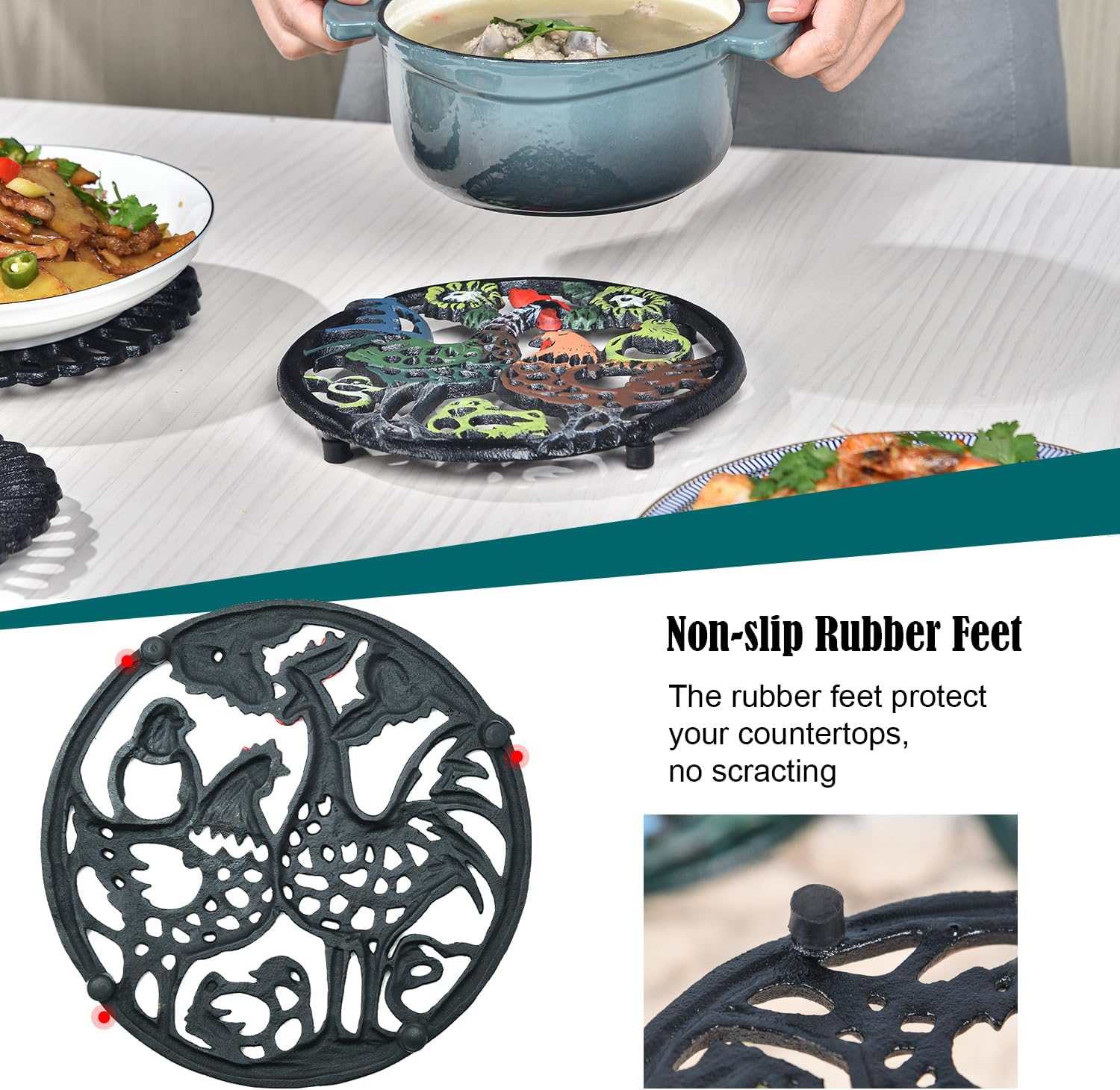 Sungmor Cast Iron Trivet for Wood Stove - Dia-8.1 Inch Rustproof Round Stands for Hot Pots/Dishes/Pans - Decorative
