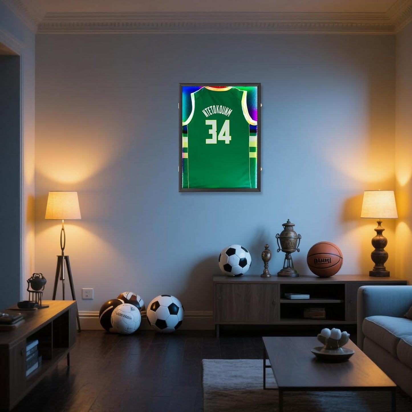 IHEIPYE LED Jersey Frame Display Case - Shadow Box with LED Light - Black Lock, UV Resistant Acrylic Wall Mount Display