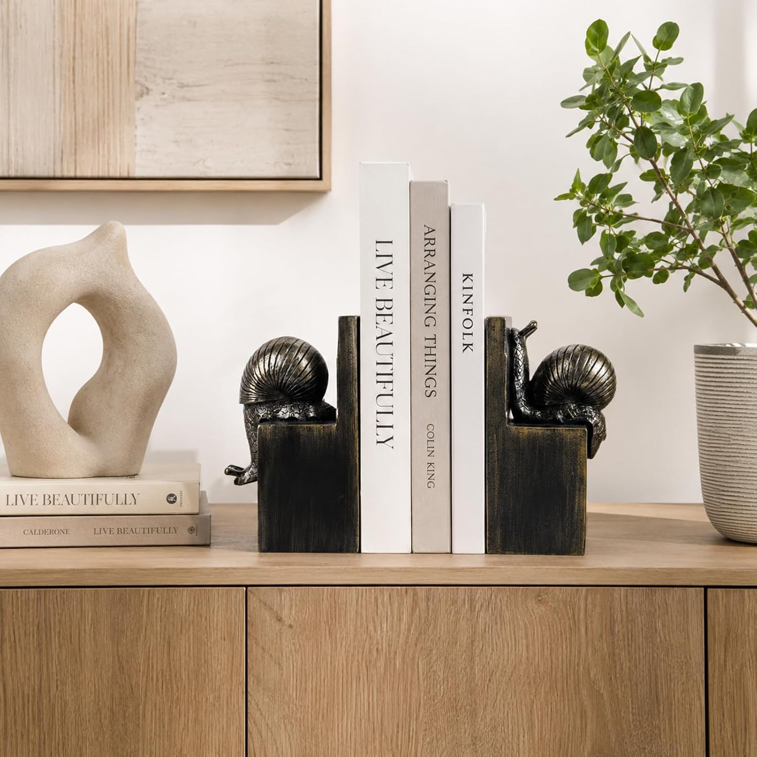 Snail Bookends / Snail Book Ends Resin Animal Bookends / Black Gold / Set of 2