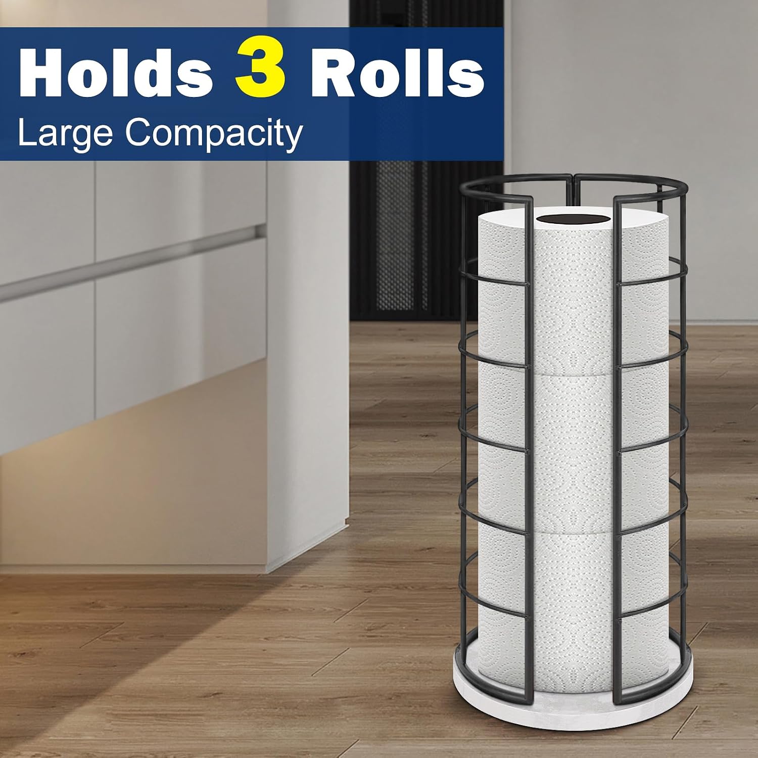 NearMoon Toilet Paper Organizer Stand, Free Standing 3 Rolls Tissue Storage, Metal Bathroom Accessory, Rustproof Toilet