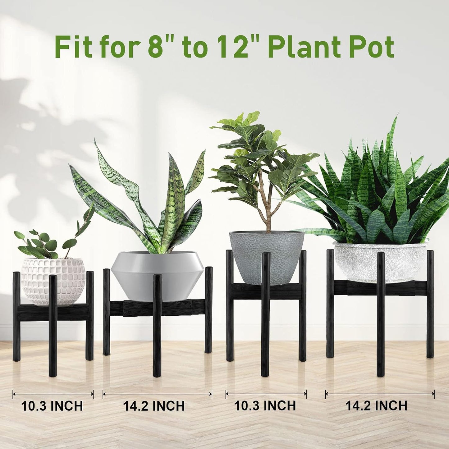 2 Pack Bamboo Plant Stands, Adjustable Plant Stand Indoor | Mid Century Modern Plant Stand, Plant Holder for Living