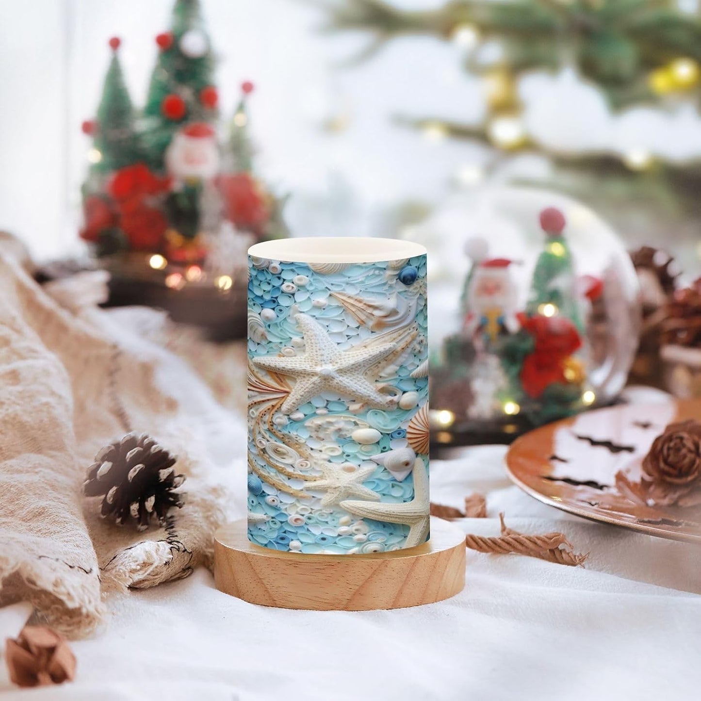 Flickering Flameless Candles, Starfish Seashell LED Candles with Remote Timer, Set of 2 Battery Operated Candle for