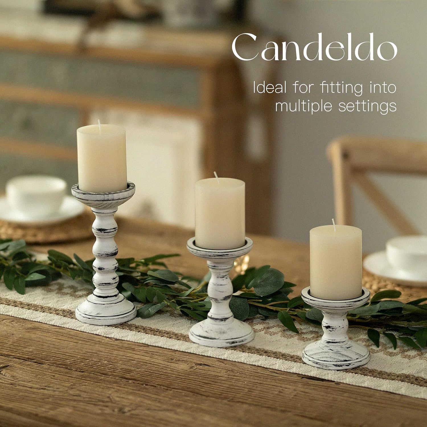 Wood Candle Holders for Pillar / White Black / XS+S+M / Set of 3