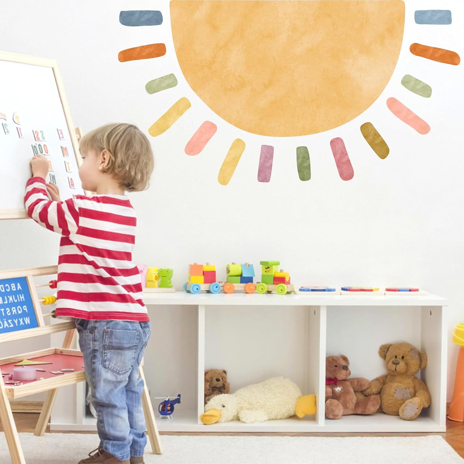 Watercolor Large Sun Wall Decal Boho Sun Sunshine Wall Sticker Peel and Stick Colorful / Big Sun