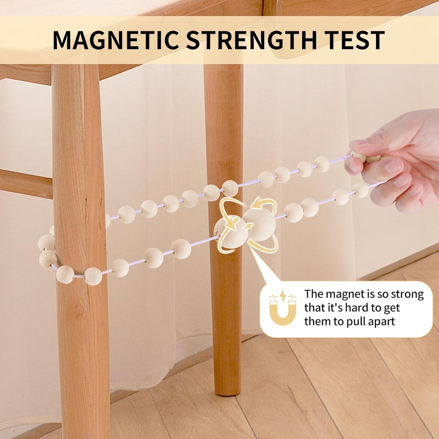 KLOGTSIND Magnetic Curtain Tiebacks, 6 Pack Wood Bead Curtain Holdbacks | Curtain Holders for Bedroom Decor, Boho Room