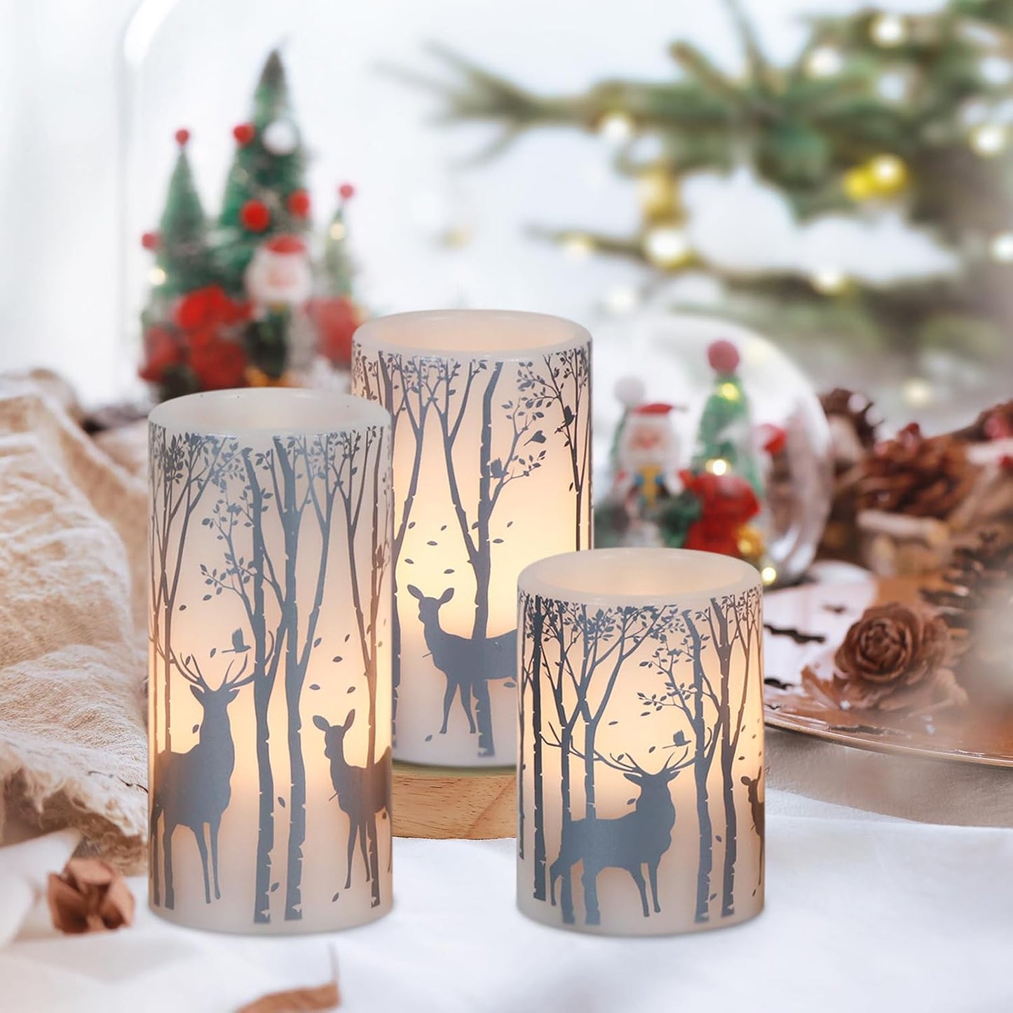 Silver Deer Flameless Candles Battery Operated with 6 Hour Timer | LED Pillar Candles Flickering, Real Wax Warm Light
