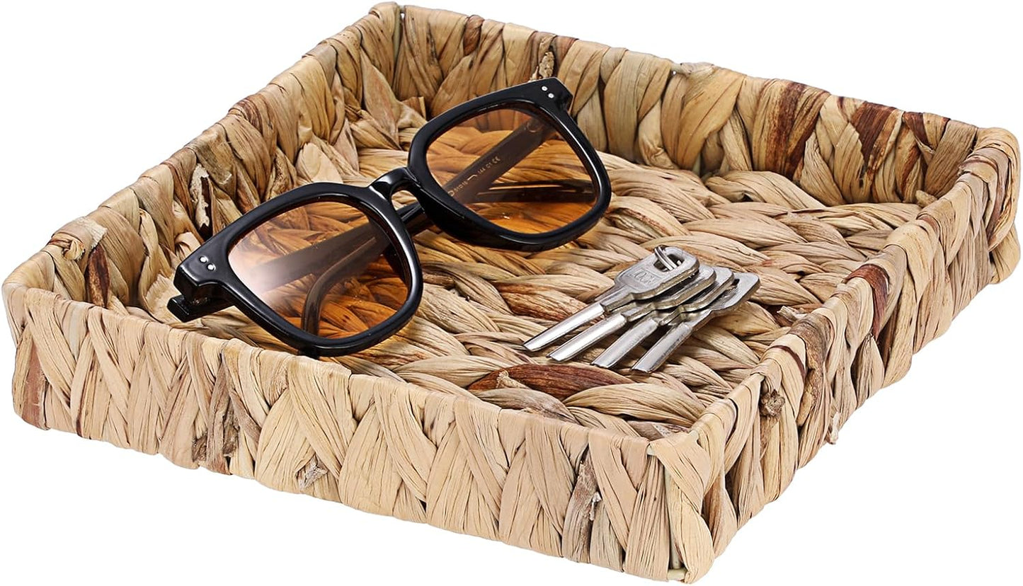Natural Water Hyacinth Tray Handwoven Wicker Basket Tray / Natural Color / 2 x 8.7 x 8.7