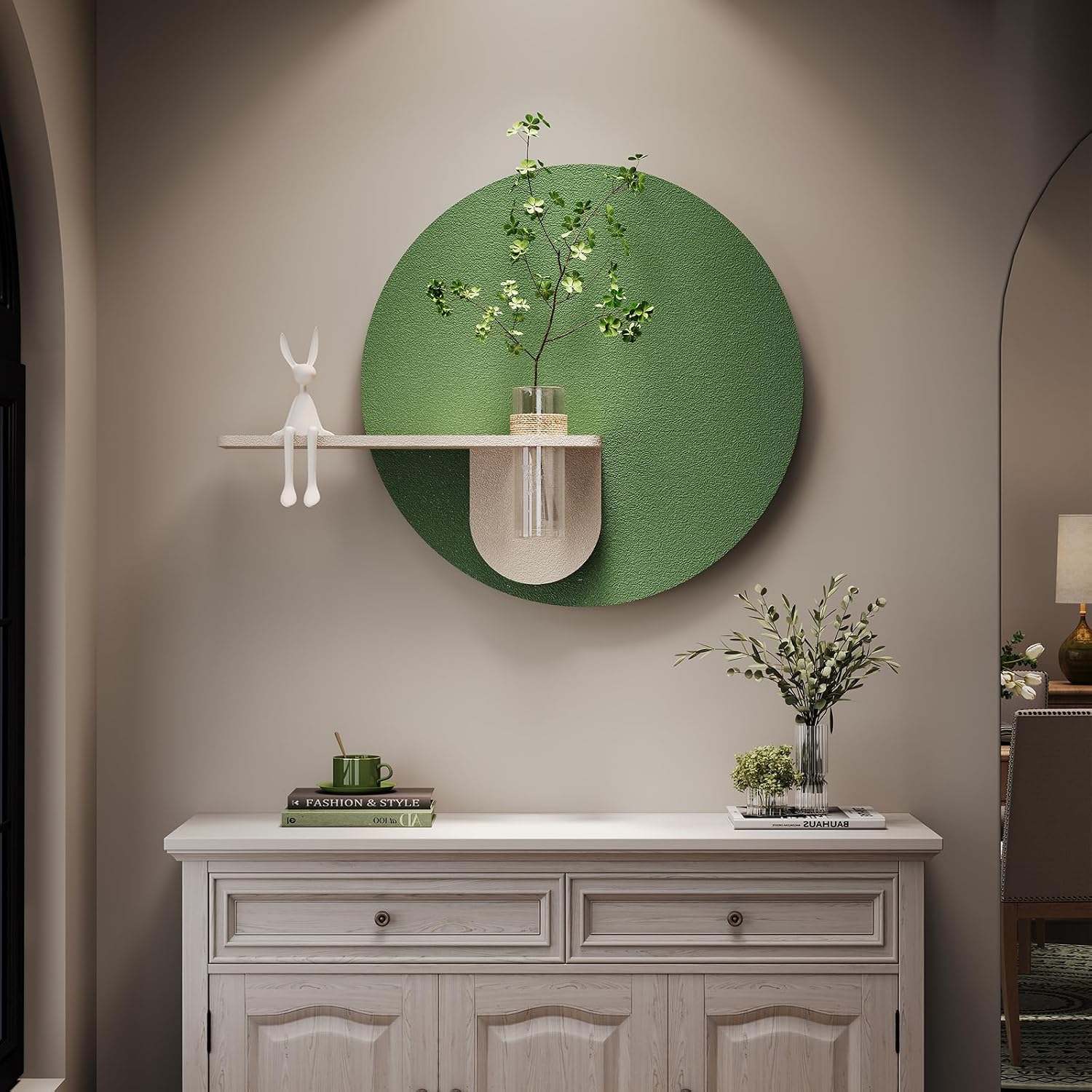 3D Sage Green Round Wall Art Decor / 24"L x 24"W / Green-a
