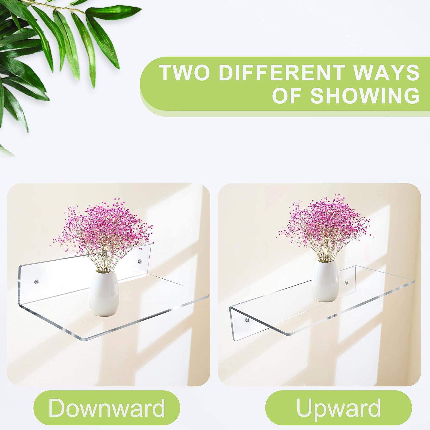 Jansburg 12 Inch L-Shaped Acrylic Floating Shelf Clear Wall Mounted Shelves Invisible 5MM Thick Shelf for Wall Storage