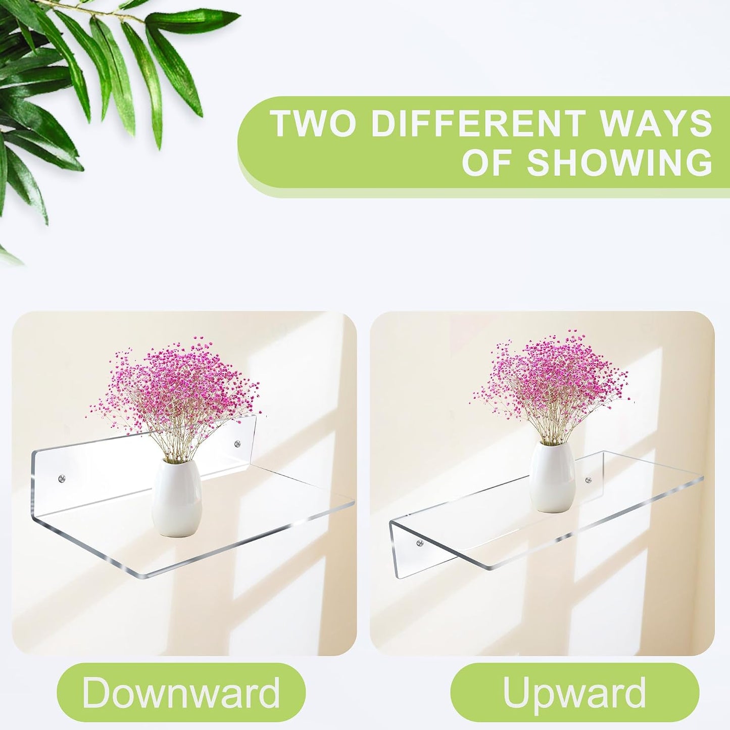 Jansburg 12 Inch L-Shaped Acrylic Floating Shelf Clear Wall Mounted Shelves Invisible 5MM Thick Shelf for Wall Storage