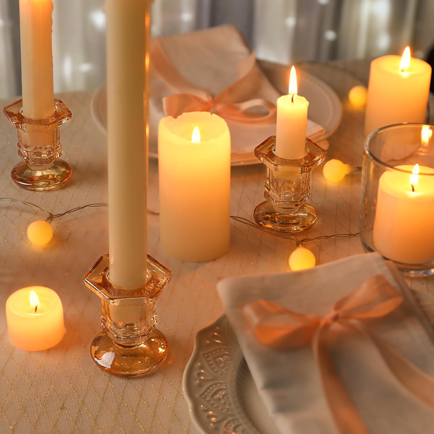 Lanttu 12 Pcs Gold Glass Candle Holders Set Candlestick Holders Bulk | Taper Candle Holders for Wedding, Festival Table