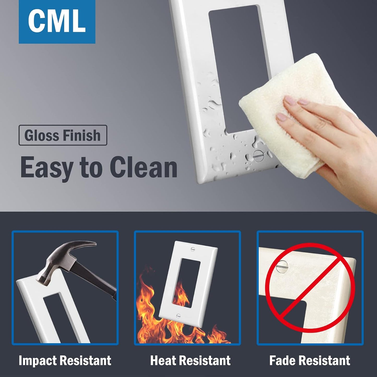 CML Mid-Size Decorator Wall Plates, 40 Pack Electrical Outlet Receptacle Covers, 1-Gang Switch Plates, Midway Size