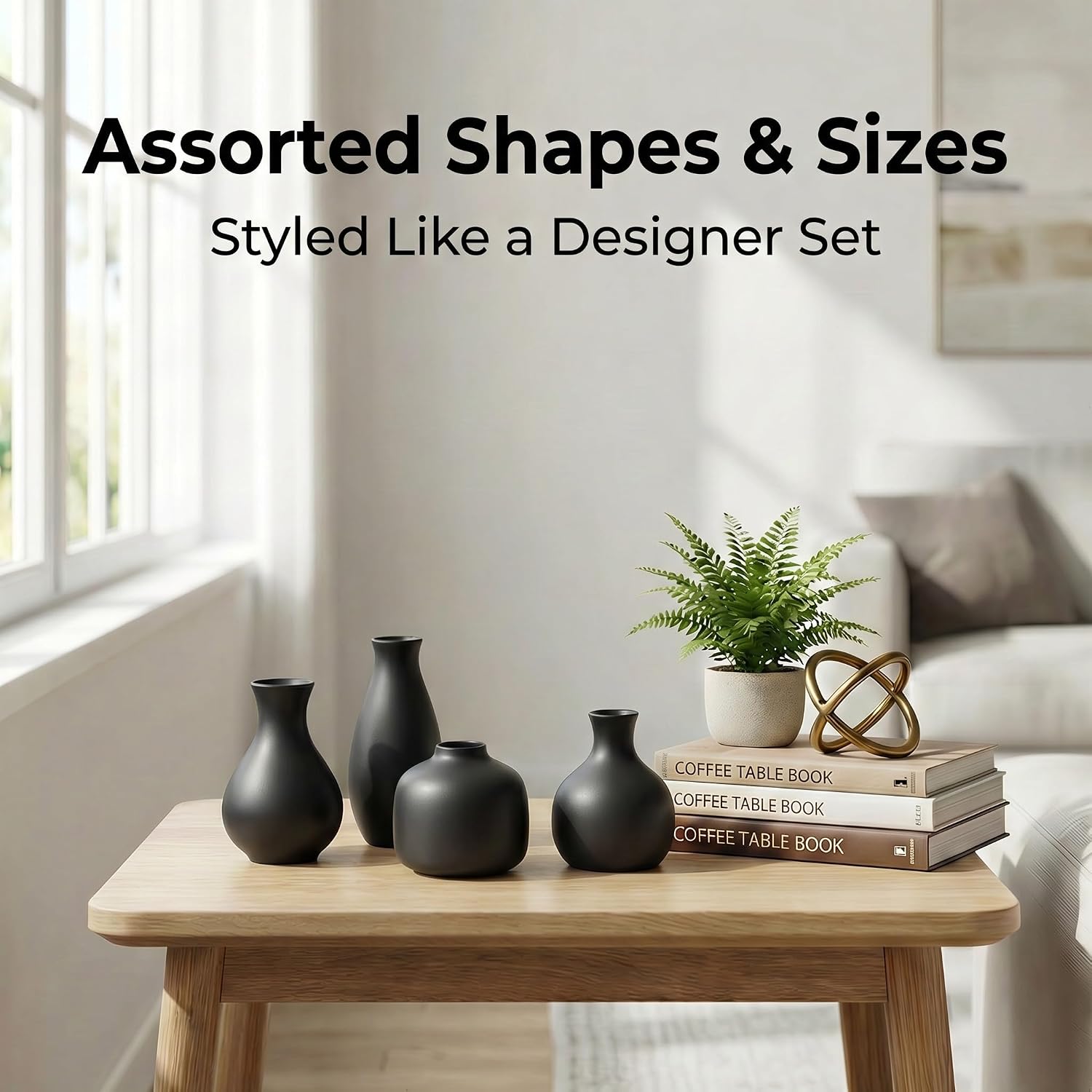 Black Ceramic Bud Vase / Black - 10-piece Set / Set of 10