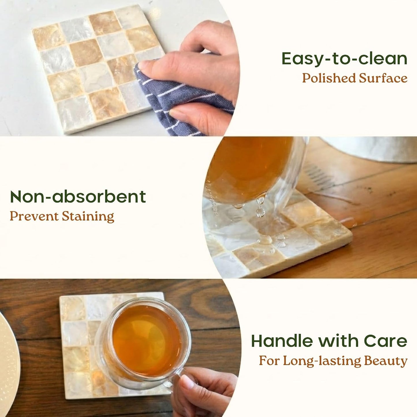 Modern Decorative Farmhouse Coasters for Coffee / Ivory / Set of 6