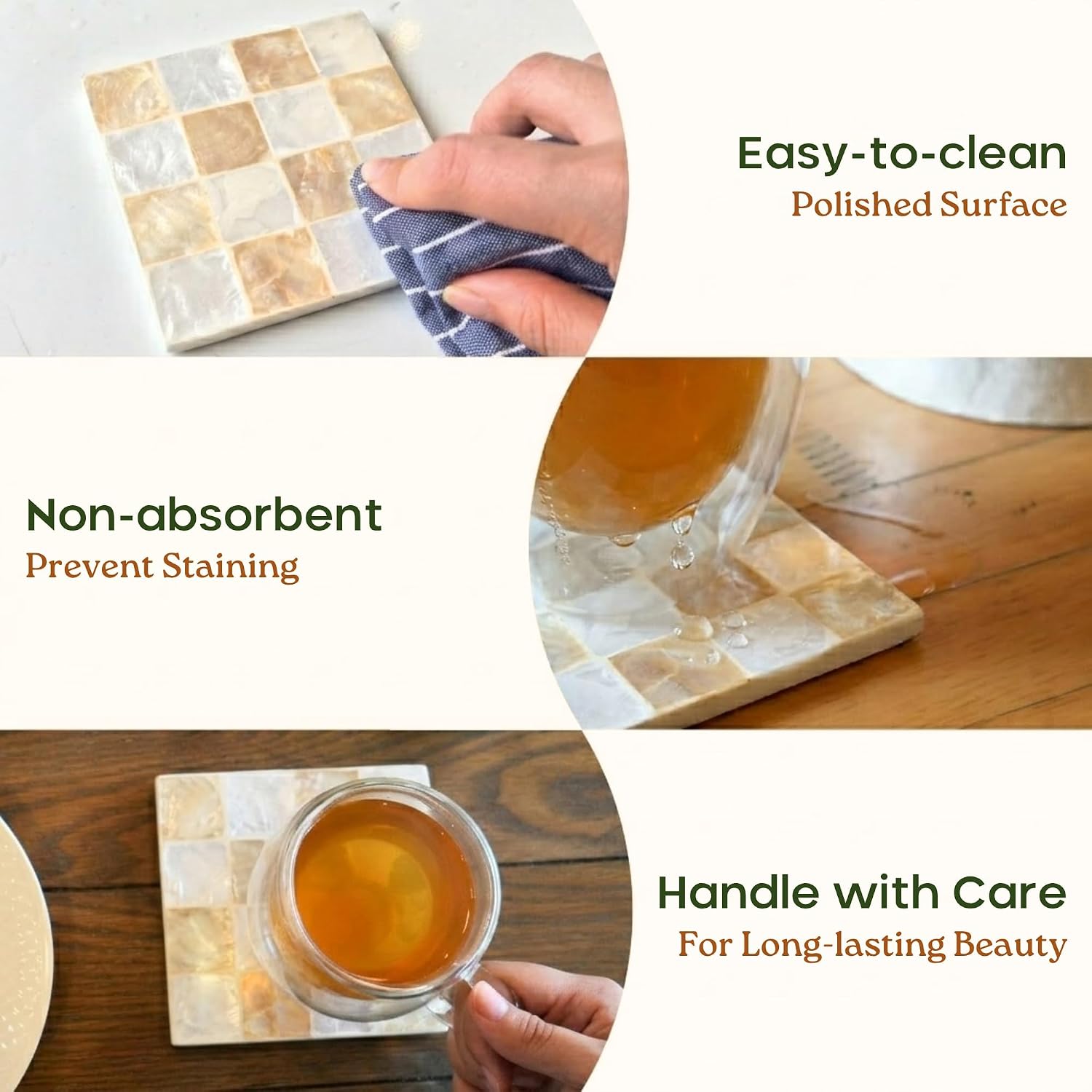 Modern Decorative Farmhouse Coasters for Coffee / Ivory / Set of 6