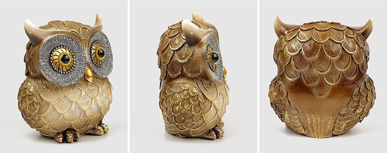 4.2" Vintage Gold Resin Owl Figurine / Retro Gold / Small