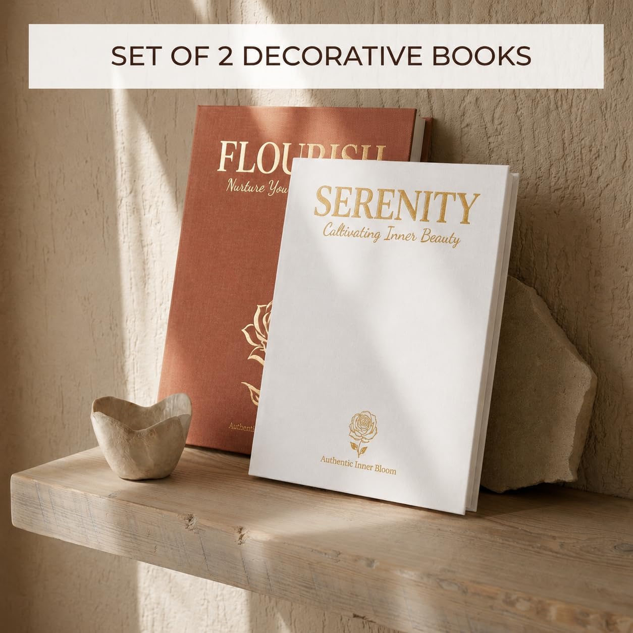 Faux Linen Book Boxes / Terracotta & Oatmeal / Set of 2
