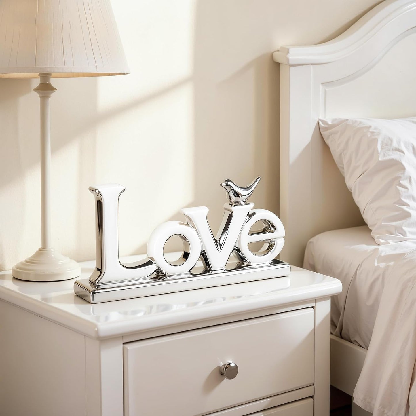 Modern Bird Sculpture Personalized Love Decor / Silver Love