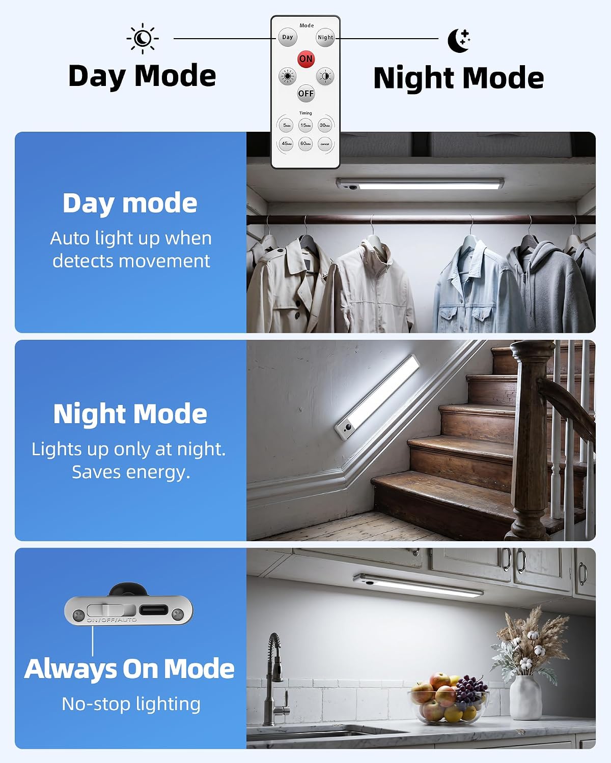 EZVALO 6 Pack Under Cabinet Lights, 14.5'' Magnetic Motion Sensor Light, 4000mAh Rechargeable Closet Light with Remote