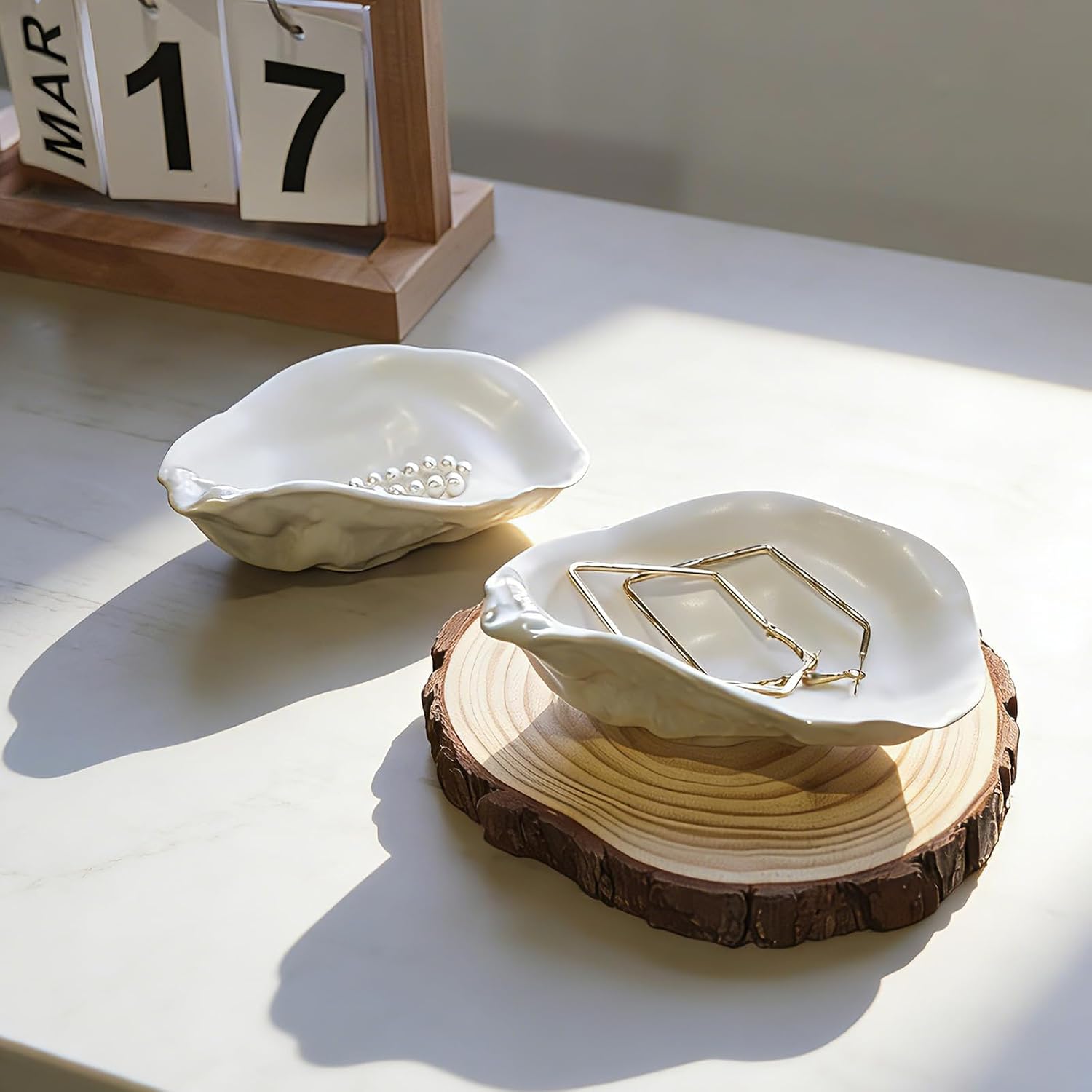 Ceramic Ceramic Shell Small Key Bowl Candy Bowls for Entryway Table / White / Set of 2