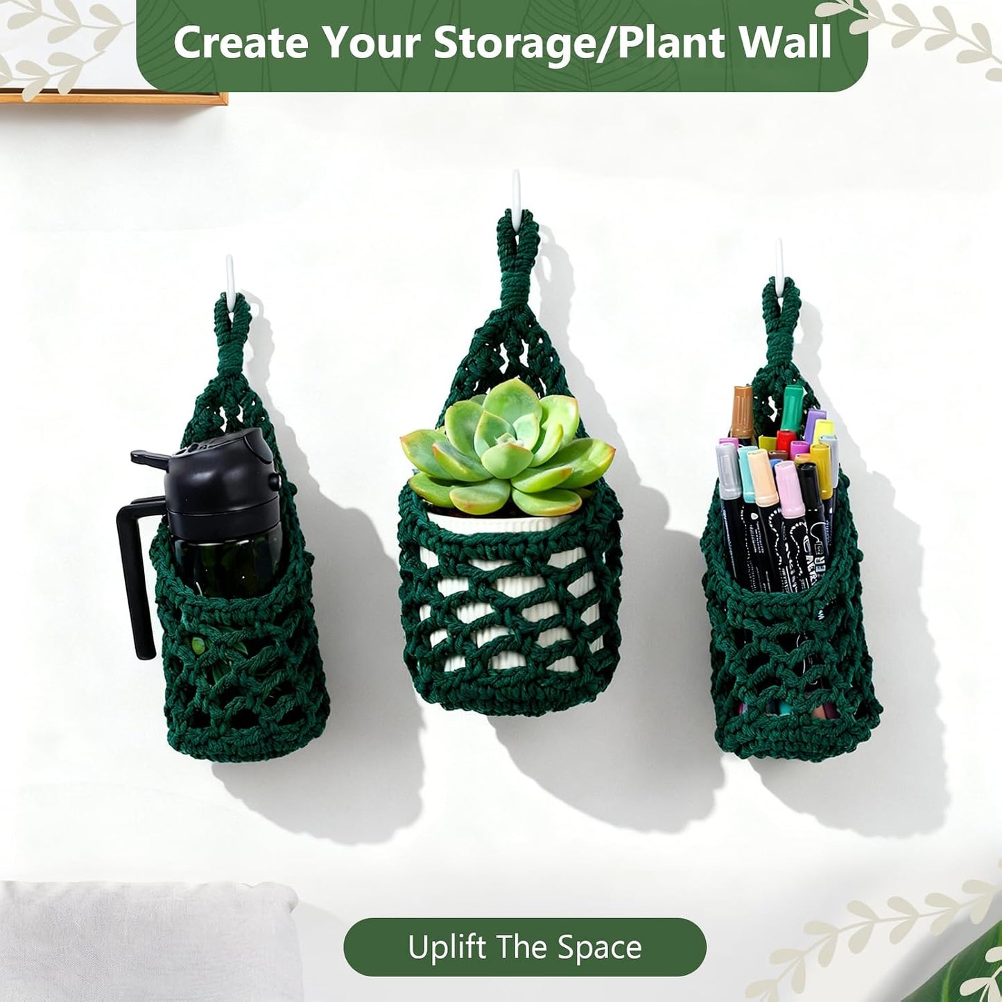 Macrame Wall Plant Hanger / Green / 4-inch / 4 Inch