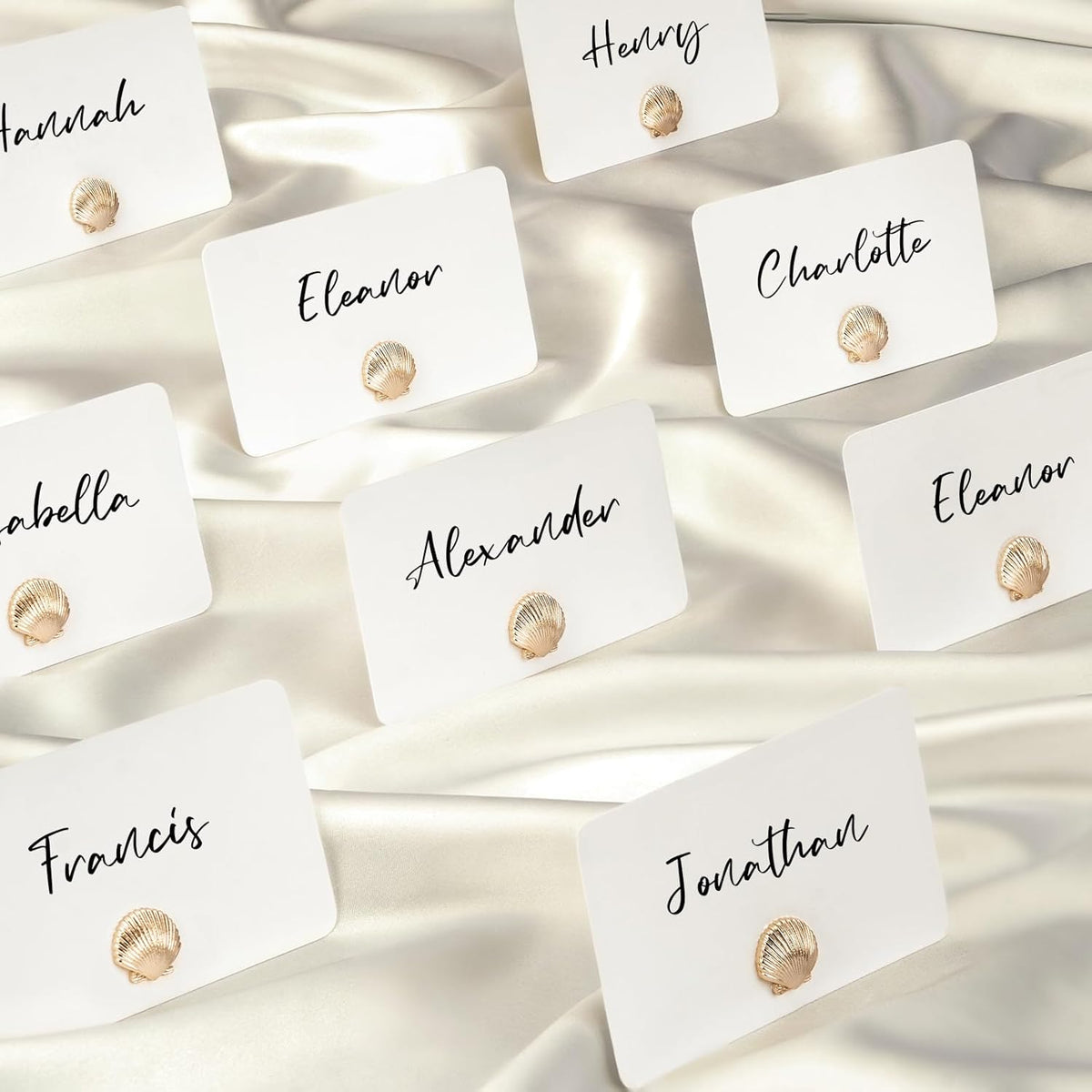 UNIQOOO 24Pcs Decorative Gold Shell Place Card Holders Bulk, Scallop Name Card Stands Set, for Beach Wedding Decor