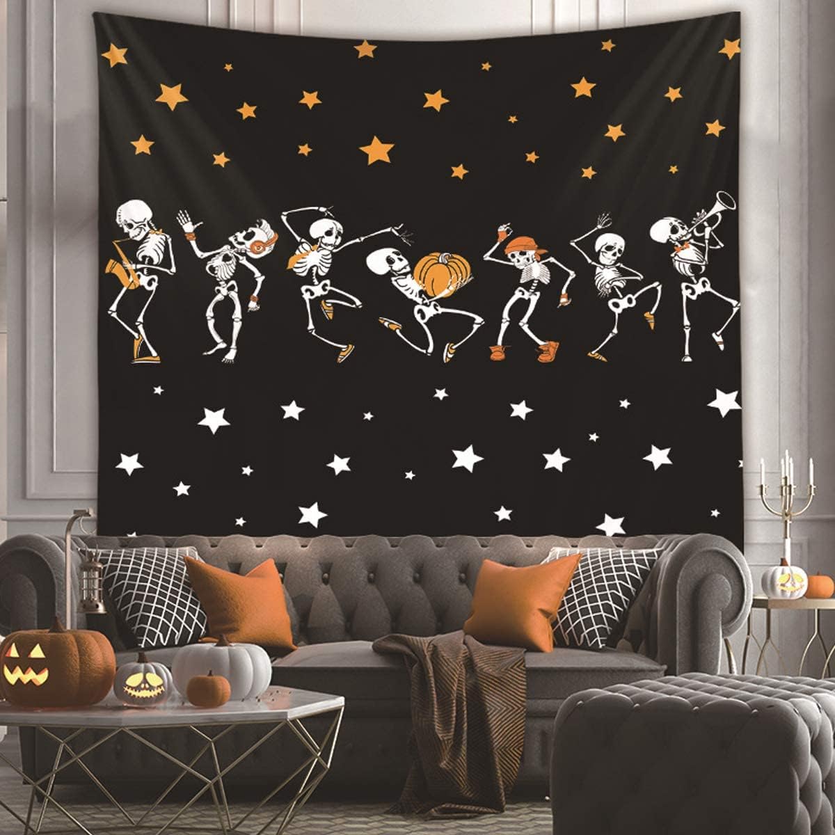 NASKY Halloween wall Tapestry Wall Hanging Skull Tapestry Trippy Black and White Tapestry for Room Paty Decor(51.2" X 59.1"-(130x150cm))