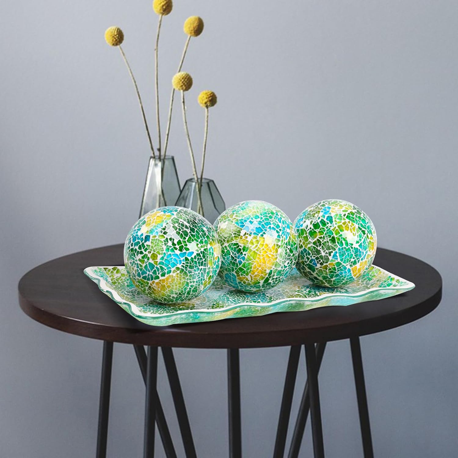 Tray / Decorative Ball and Glass Bowl / Green / 4 Inch