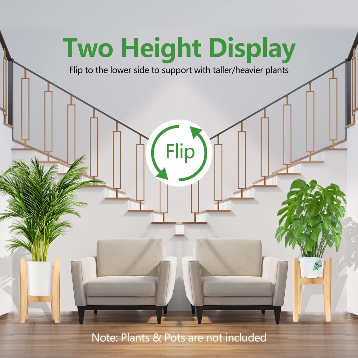 OERGKE 2 PACK Adjustable Plant Stand Indoor, Bamboo Mid Century Modern Plants Stands, Corner Flower Holder for Living