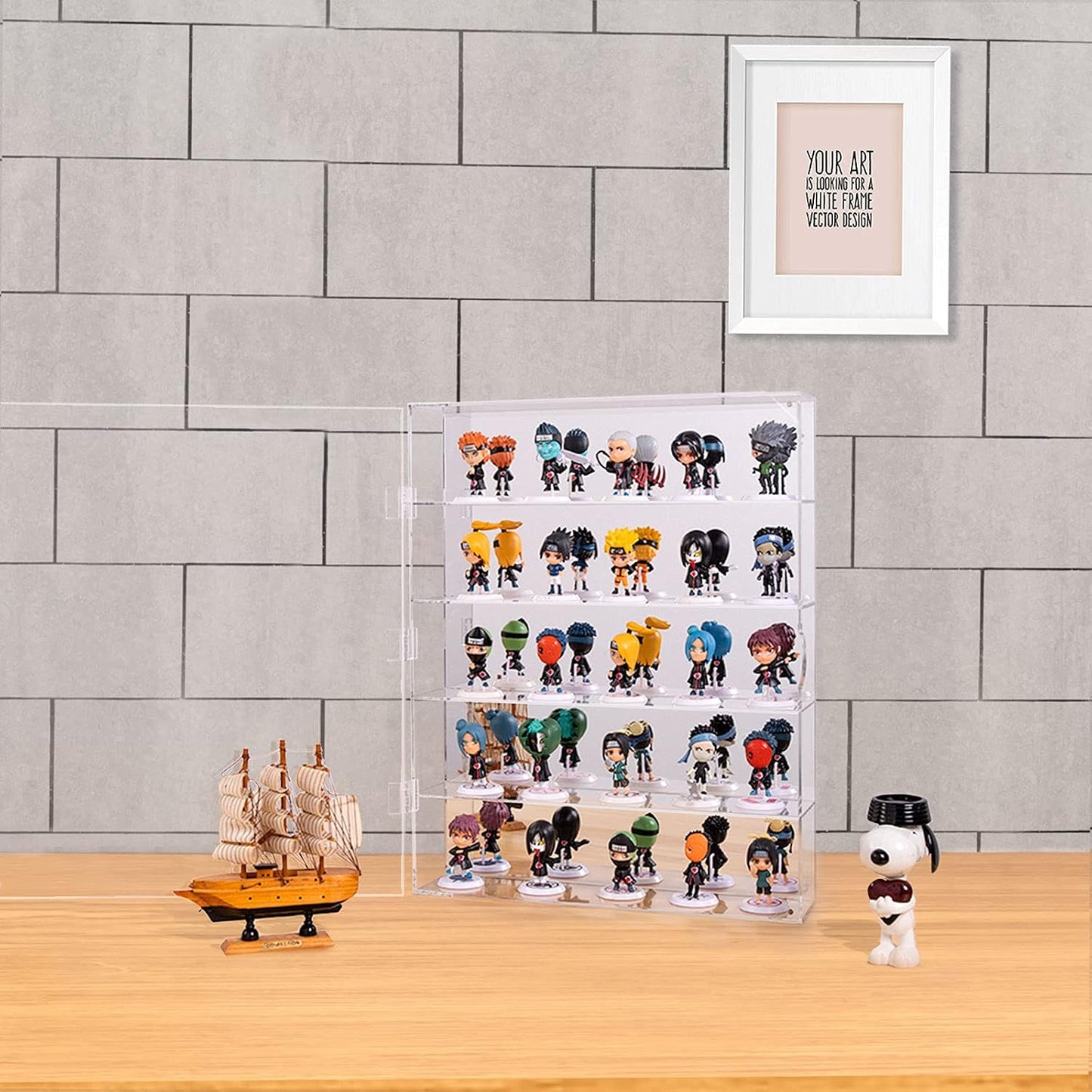 AITEE 5 Tiers Acrylic Display Case with Mirrored Back on Wall or Desktop | 15.7"Lx3.4"Wx20"H, 5 tiers with mirrored