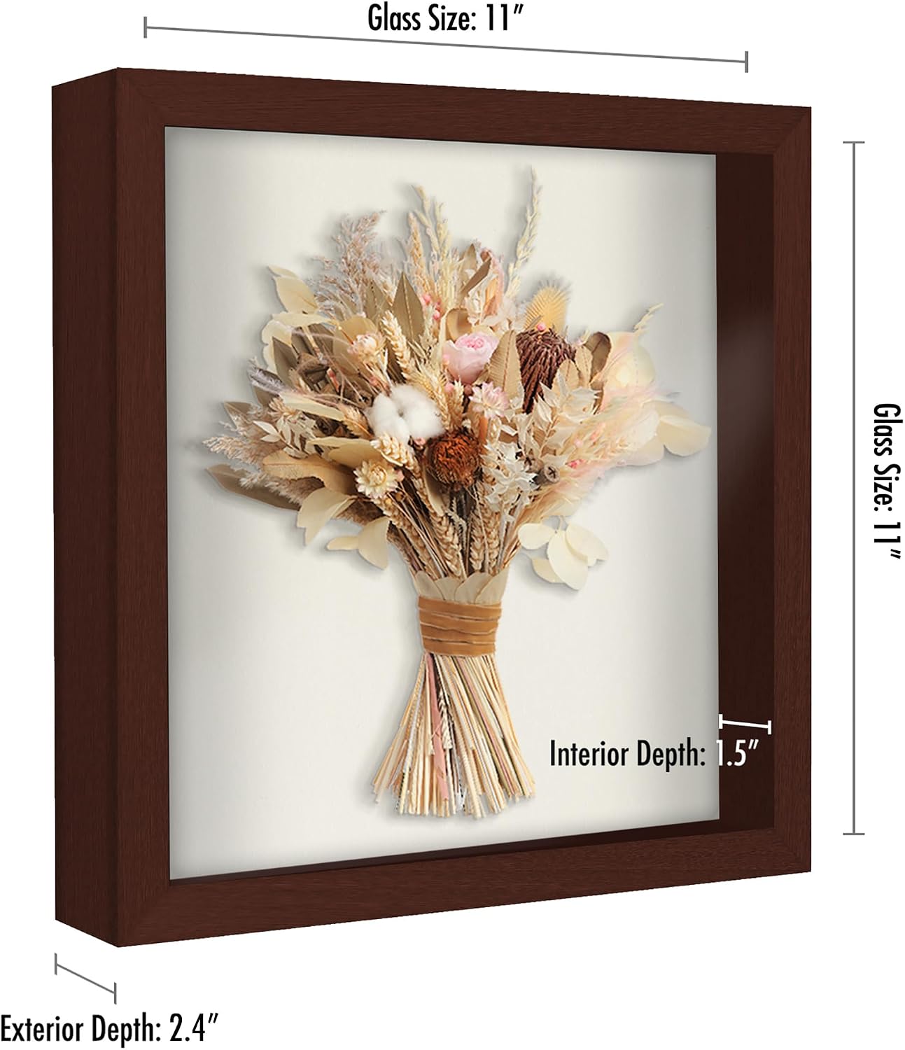 Americanflat 11x11 Shadow Box Frame - Engineered Wood - Mahogany | Shatter-resistant glass, 1.5 inch interior depth