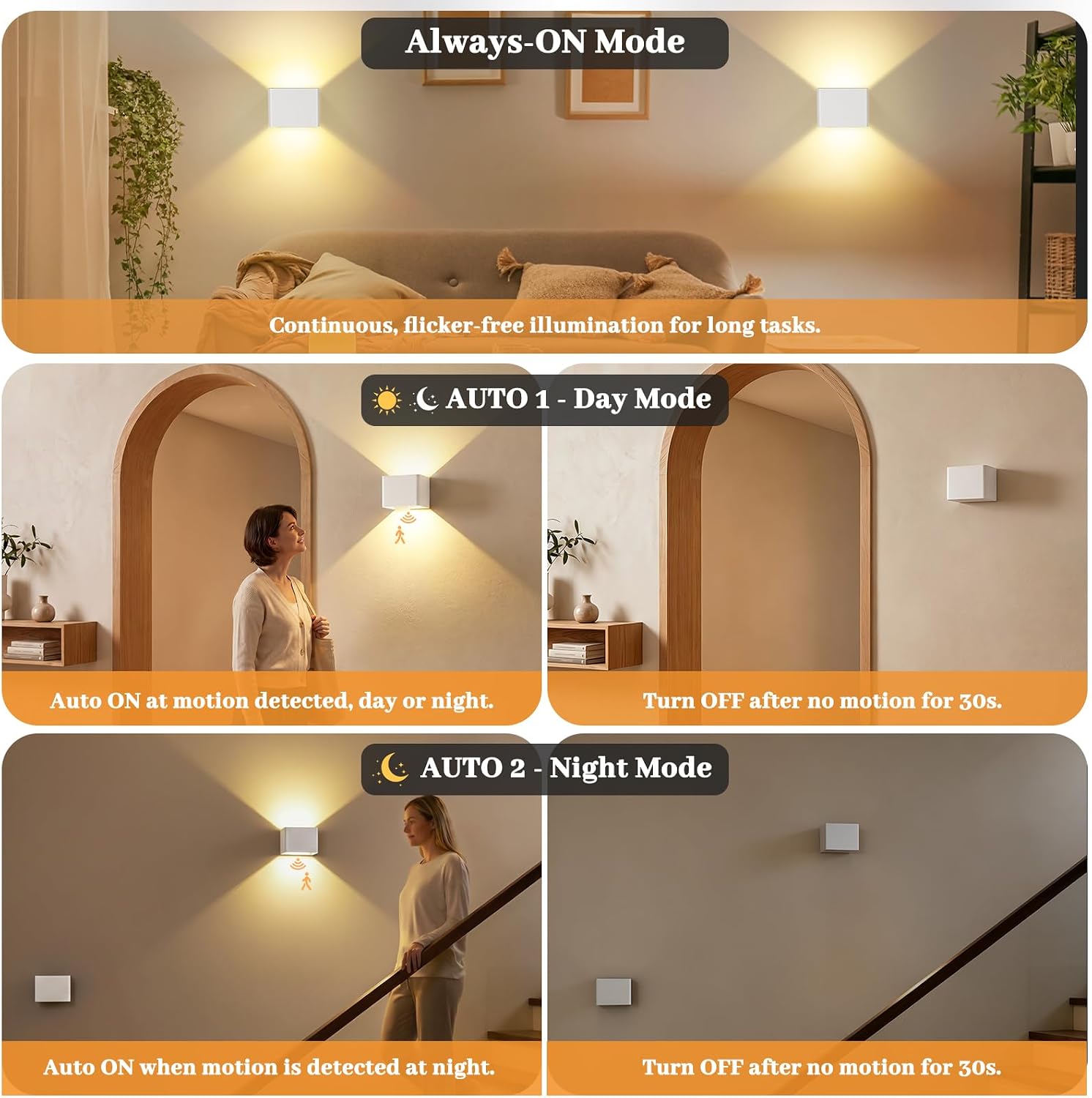 Rechargeable Motion Sensor Wall Lights, Cordless Battery Wall Sconces | Large 6000mAh, Touch&Remote Control