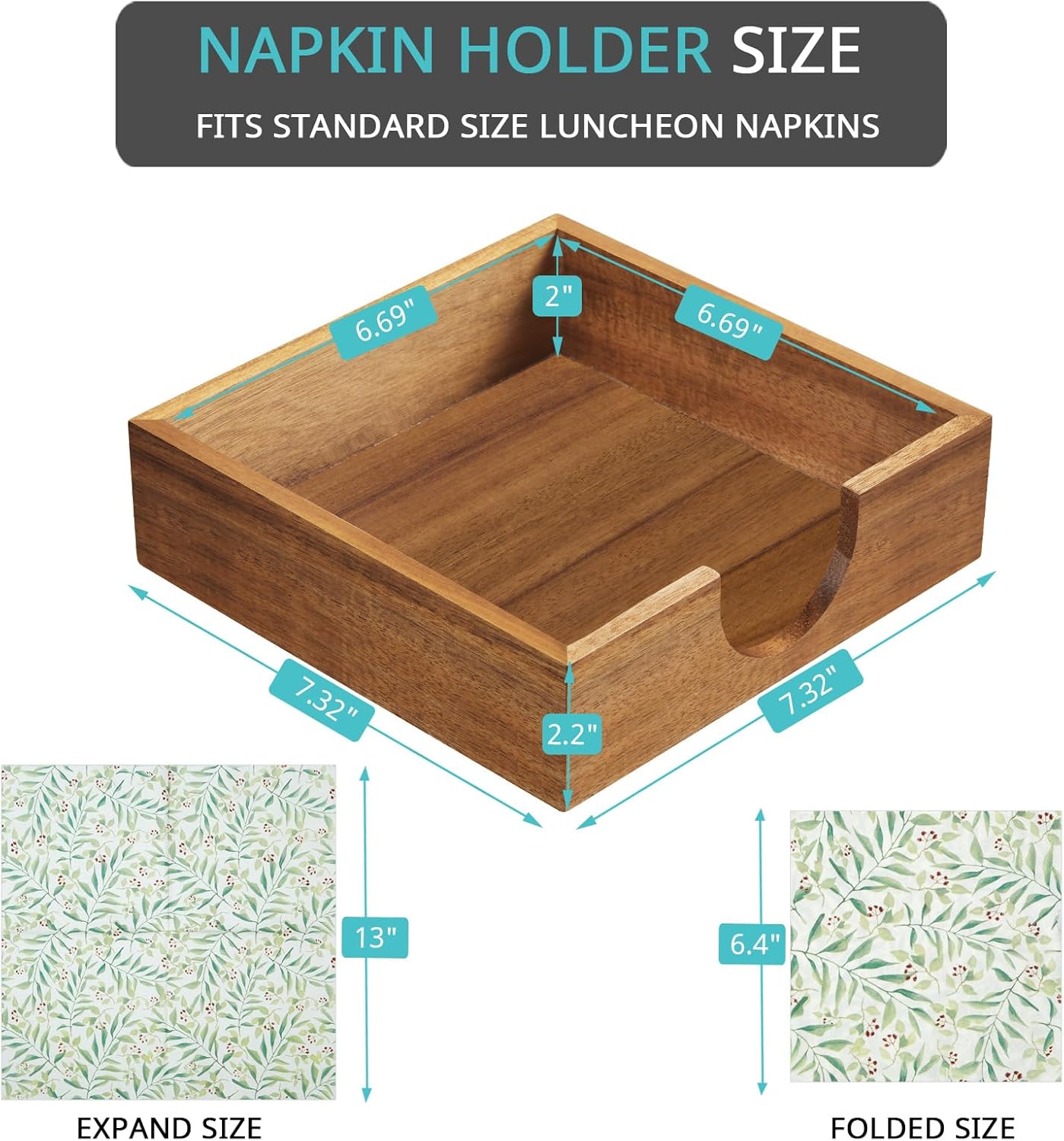 Wood Napkin Holder / Acacia / 7.32 x 7.32 x 2.2
