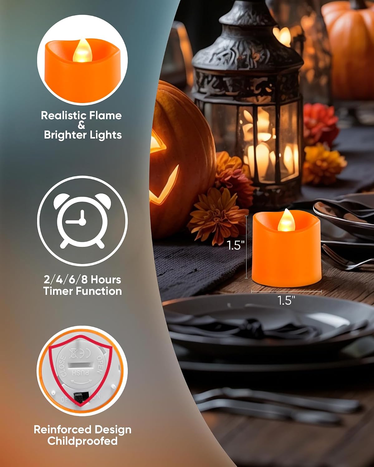 Homemory Orange Flameless LED Votive Tealight Candles & Timer Remote, 24Pack