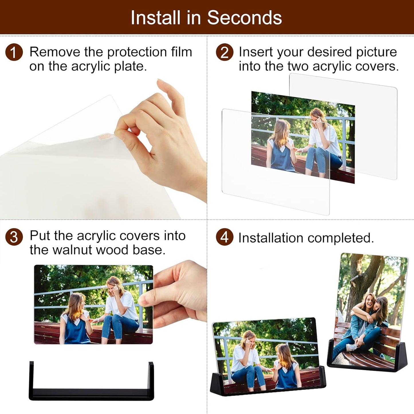 Acrylic Picture Frames / 5 x 7 / Translucent Black / Set of 2
