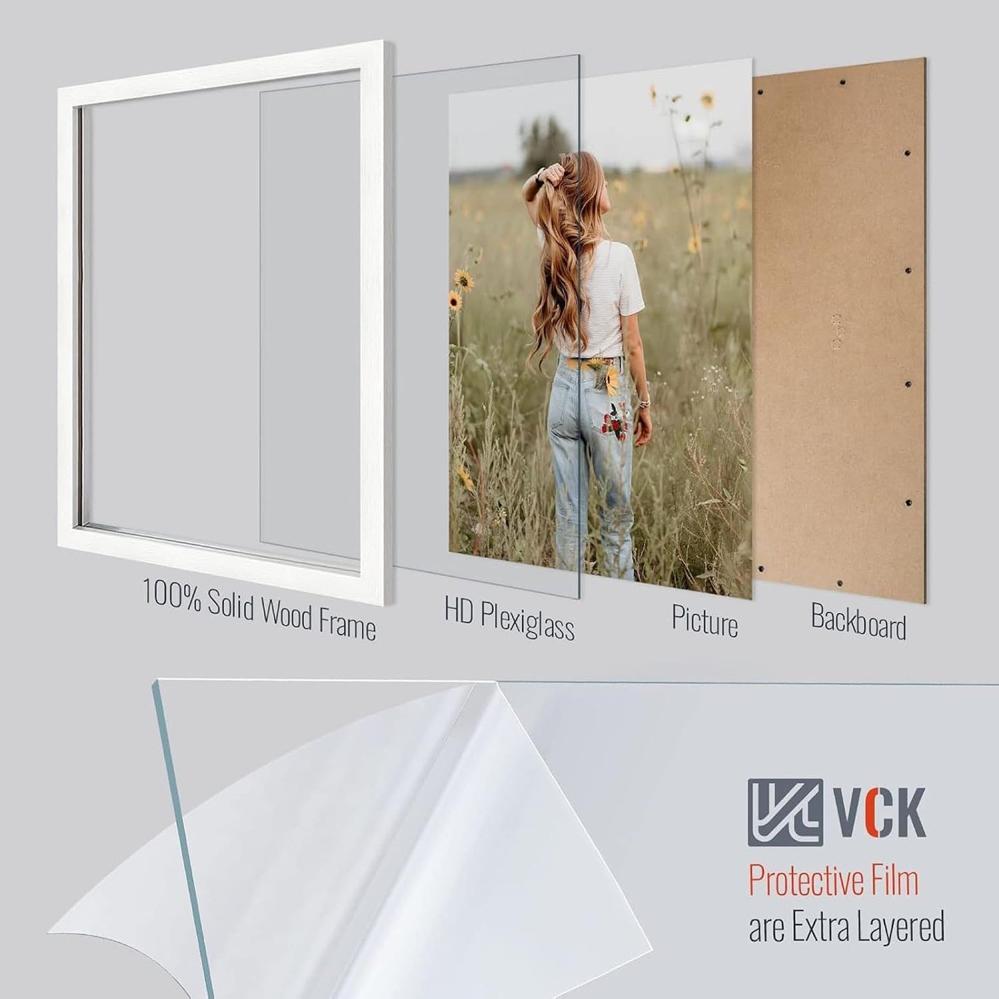 VCK 18x24 Frame White 4 Pack, Wide Thick Wood Border, for Concert Poster | Exclusive Woodgrain, Wall Hanging, HD