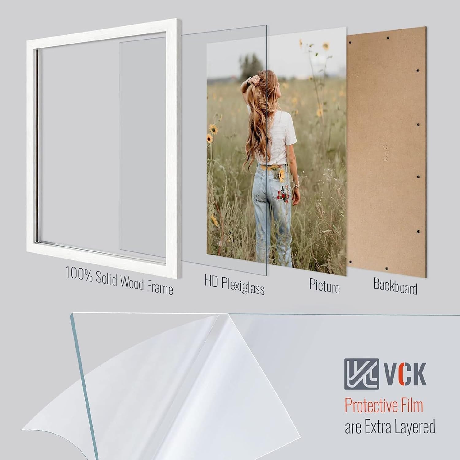 VCK 18x24 Frame White 4 Pack, Wide Thick Wood Border, for Concert Poster | Exclusive Woodgrain, Wall Hanging, HD