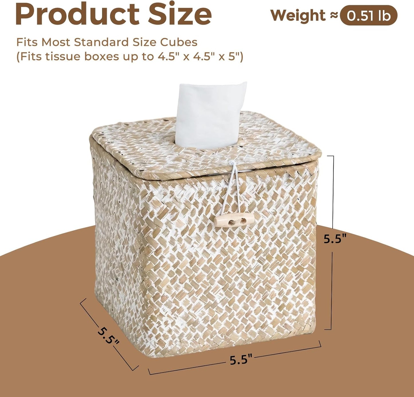 Woven Seagrass Tissue Box Holder / Whitewash / Square