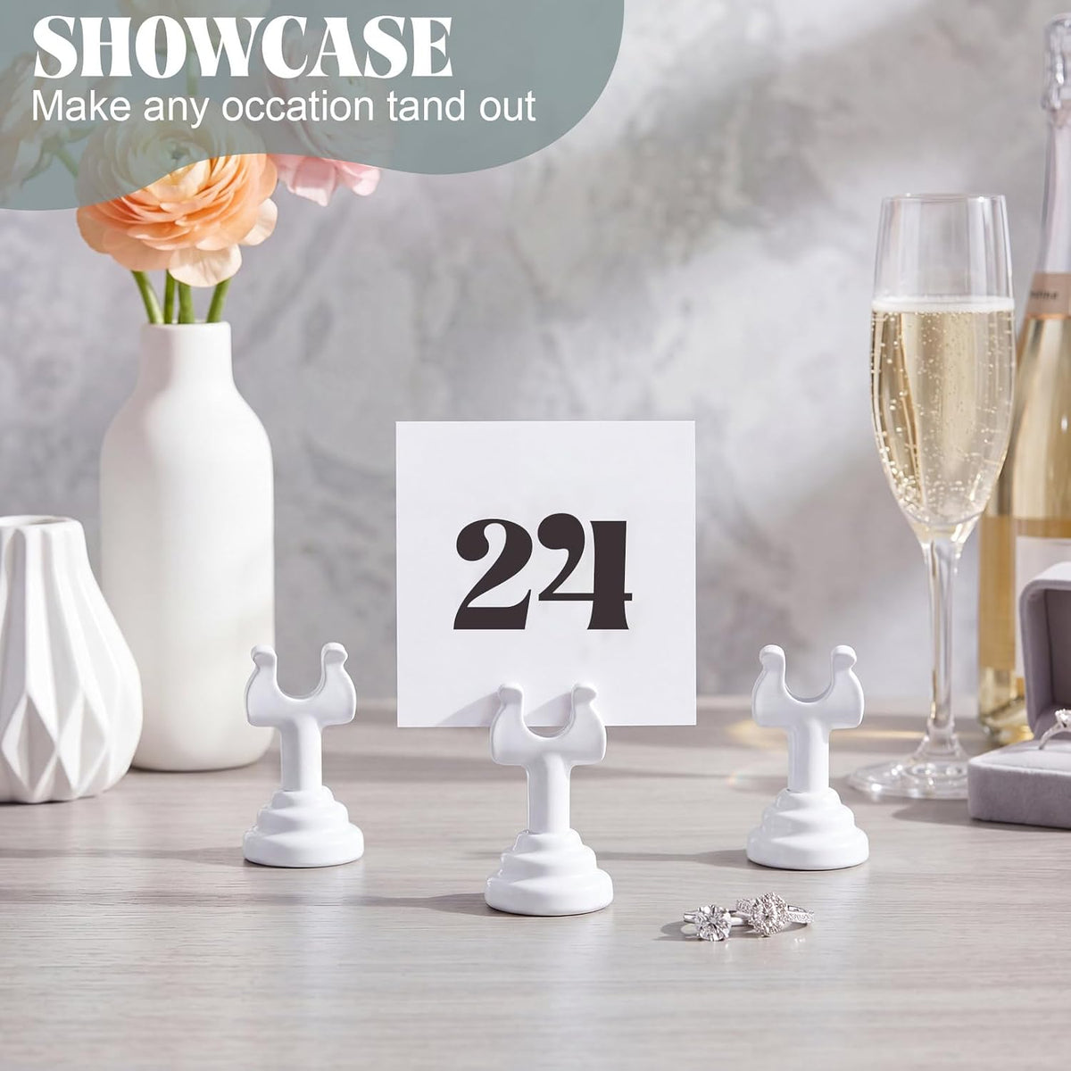 24 Pcs White Table Number Holders Metal 1.8 in Place Card Holder | Harp Clip Place Cards Stands for Wedding Restaurant