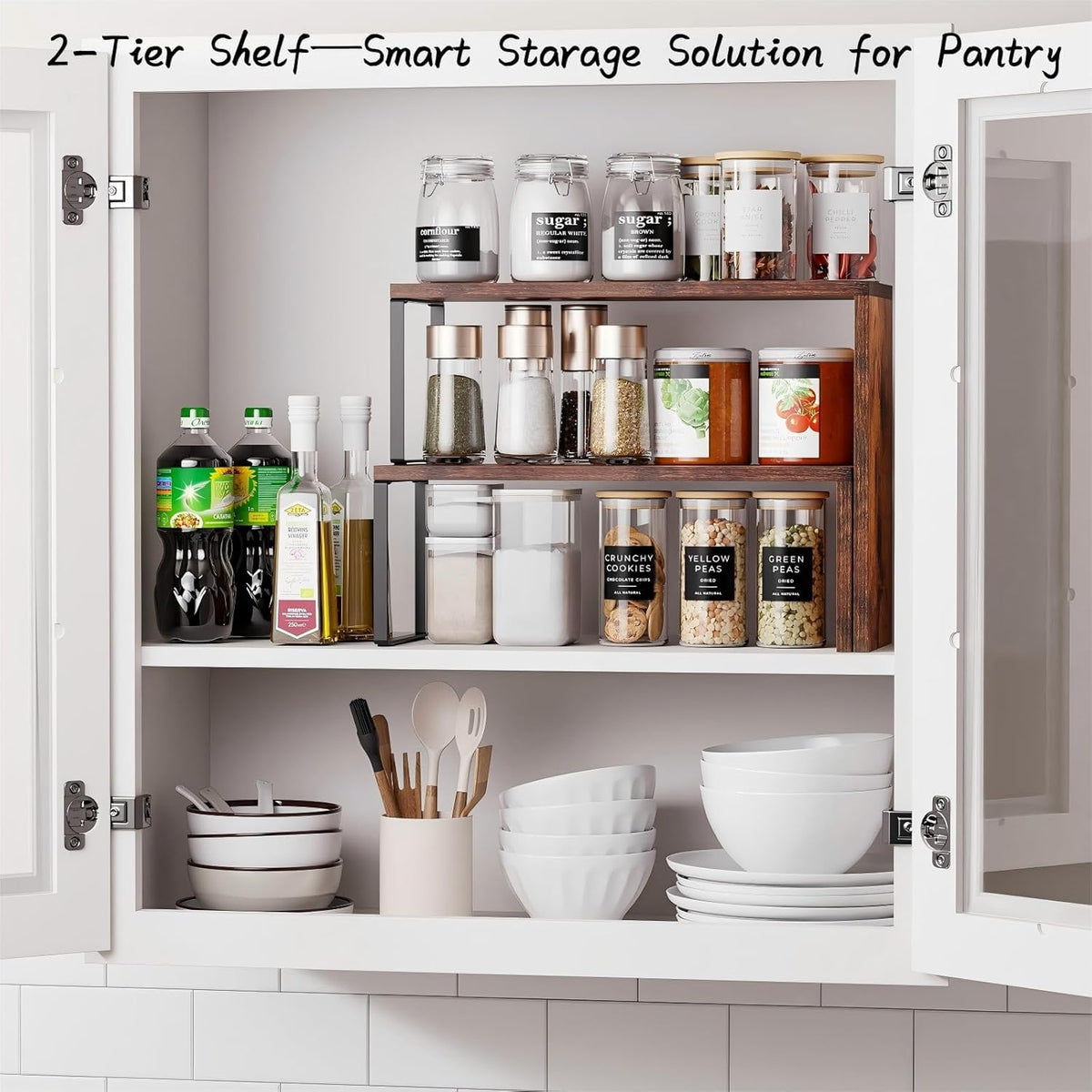 Kitchen Countertop Organizer, Spice Rack Cabinet Organizer Shelf Stackable Counter Corner Shelves Organization and