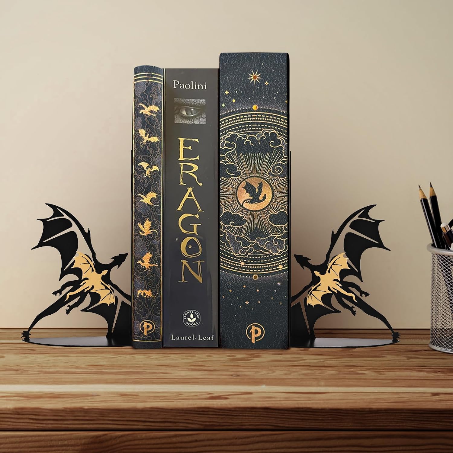 Metal Dragon Bookends Stoppers Holder Stand for Desk Shelf Cool Dragon Bookends Decorative / Gold