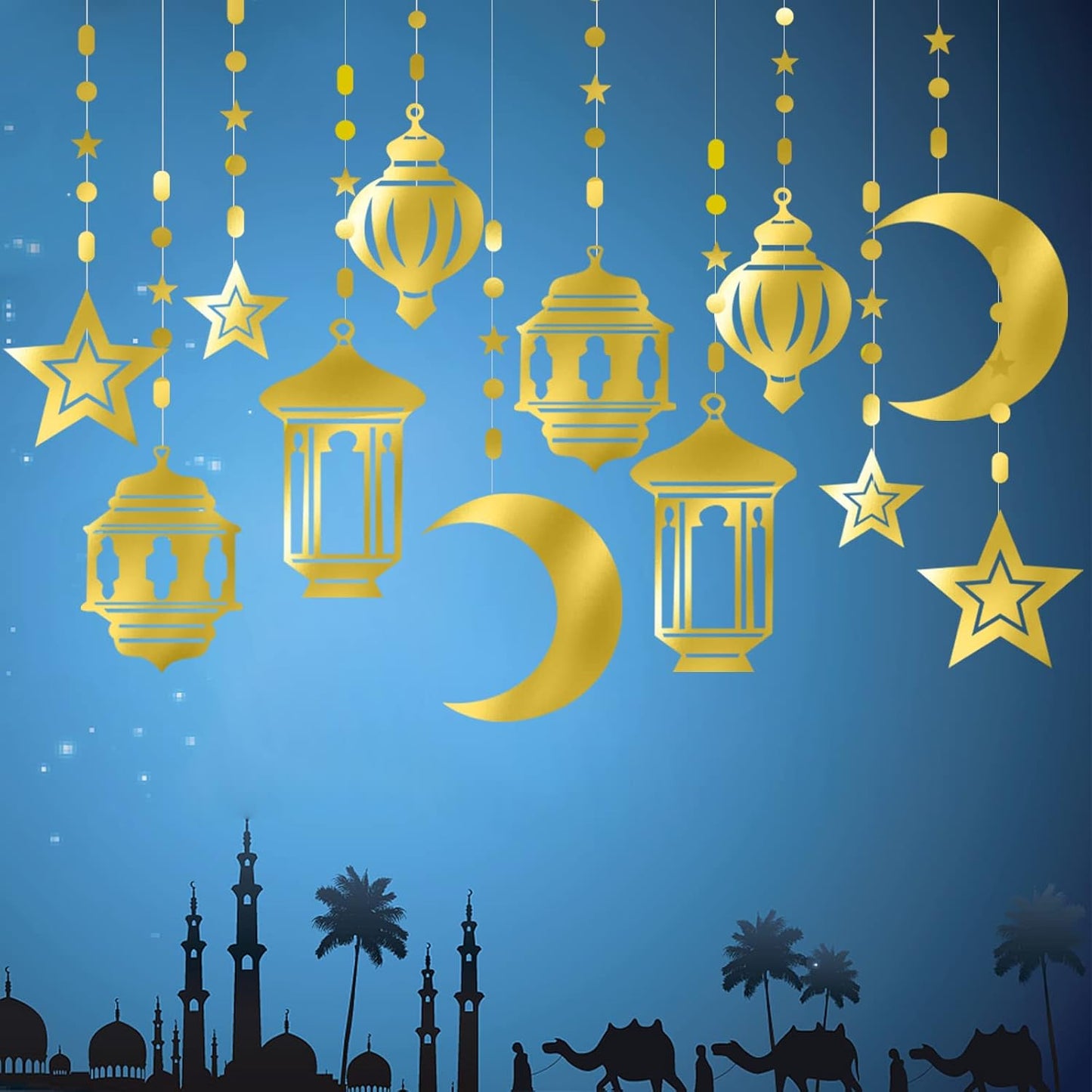 Gold Ramadan Star-Moon Party-Decorations Garland / Gold Star Moon / Set of 12