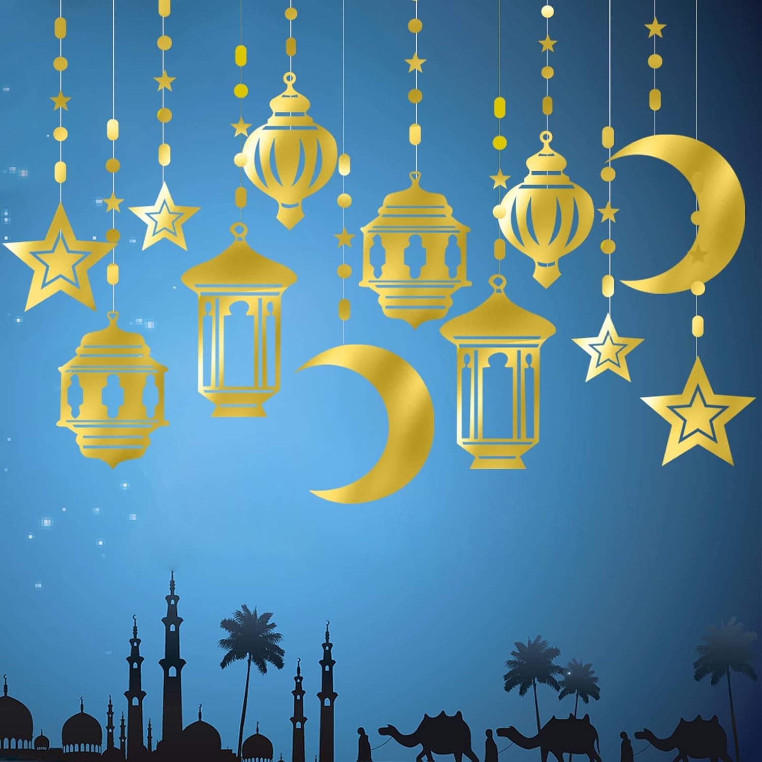 Gold Ramadan Star-Moon Party-Decorations Garland / Gold Star Moon / Set of 12