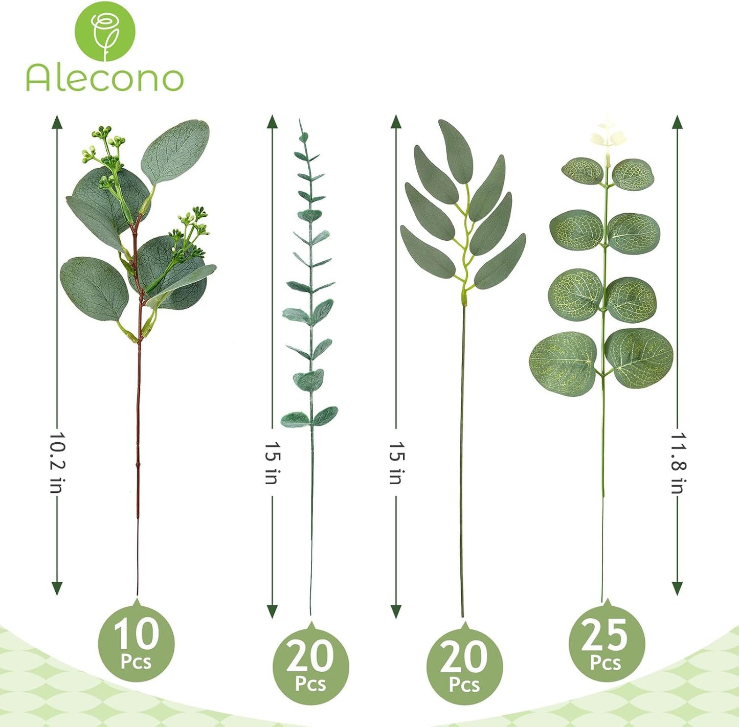 4 Kinds Artificial Stems Faux Sliver Dollar Fake / Greenery / Set of 75