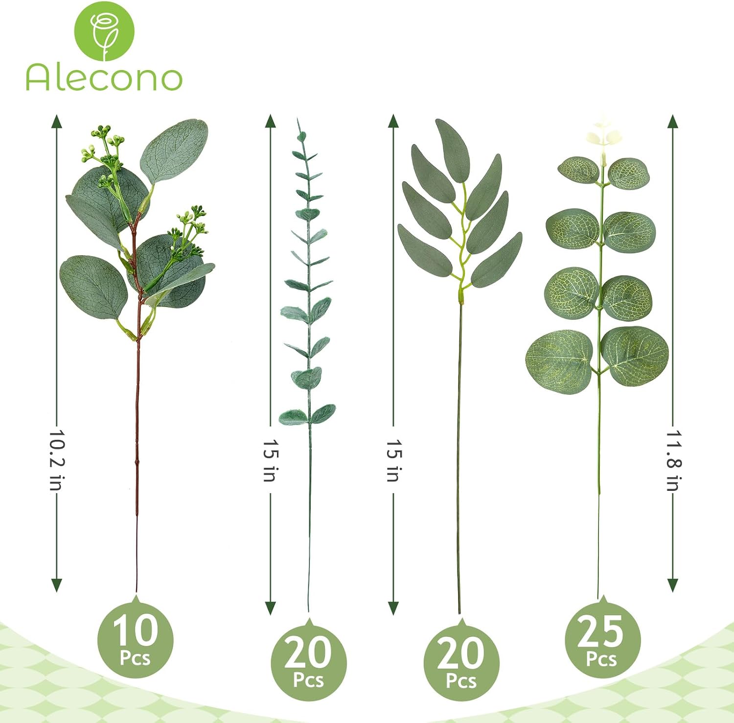 4 Kinds Artificial Stems Faux Sliver Dollar Fake / Greenery / Set of 75