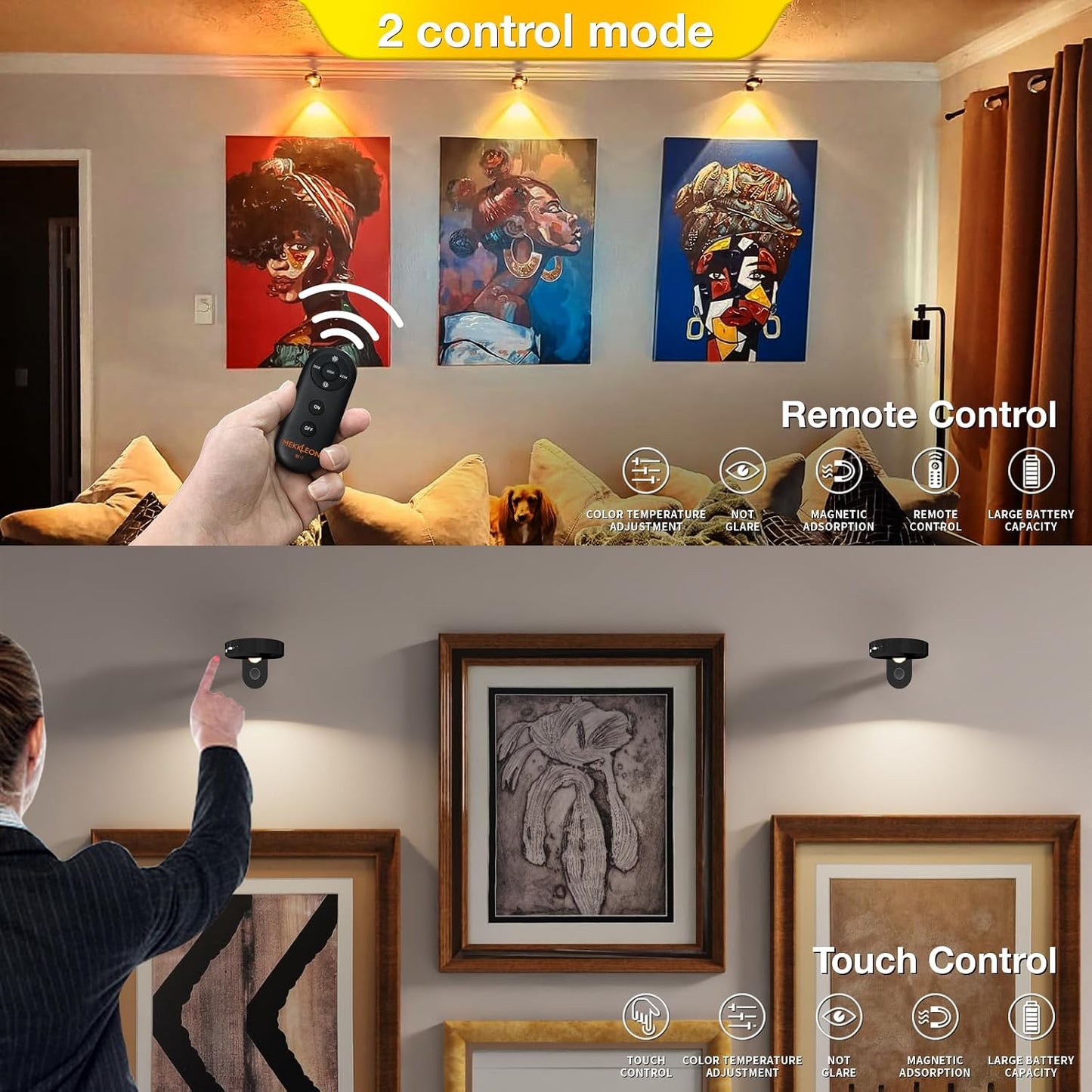 Picture Lights for Wall Wireless with Magnetic,2000mAh Rechargeable Picture Frame lights with Dimmable,Puck Lights with